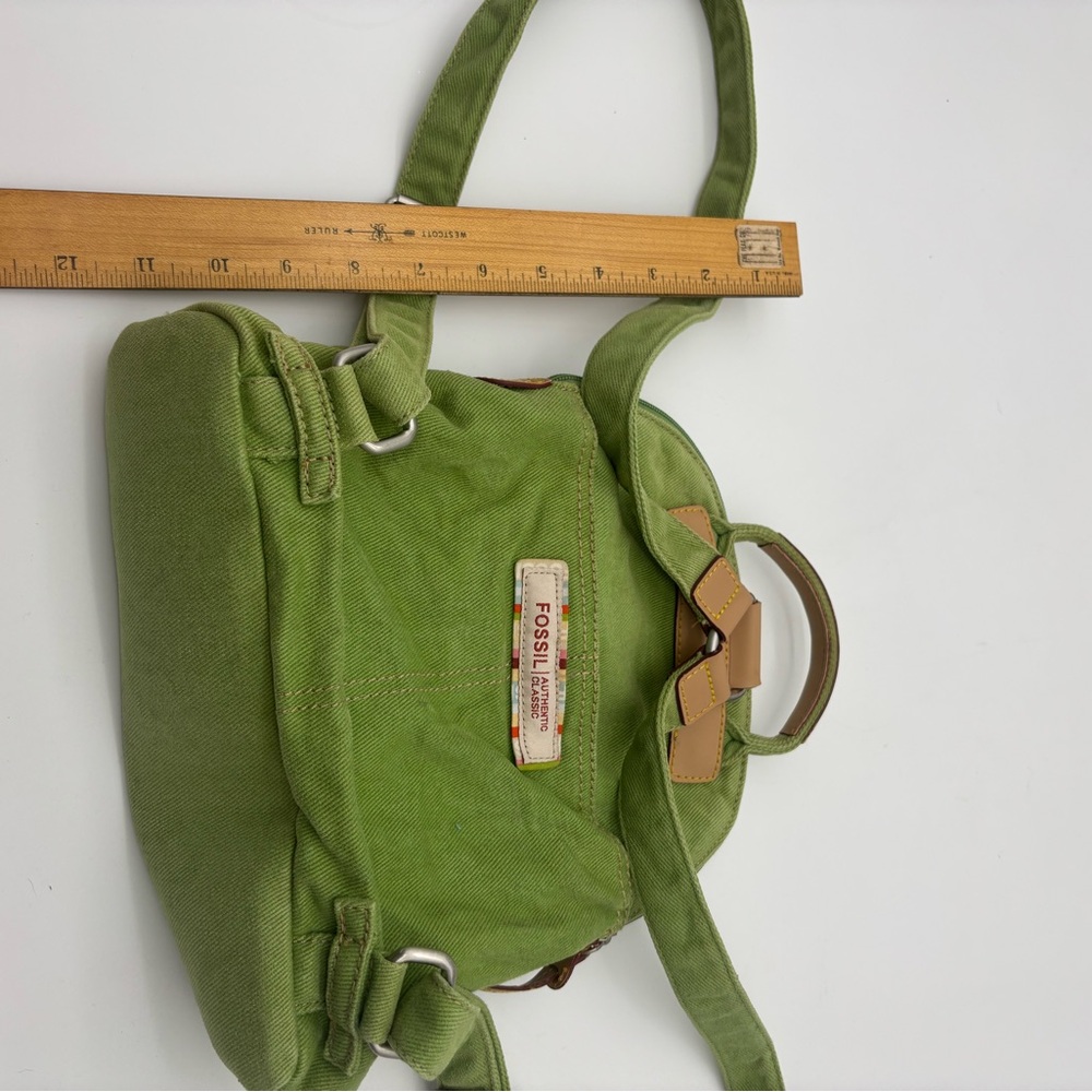 Vintage Fossil Green Canvas Mini Backpack - Casual Everyday Bag - Picture 7 of 13